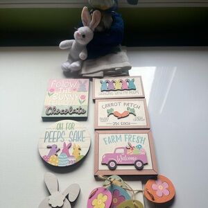 Pastel Easter Wall Plaque Set - Pink, Blue & Cream